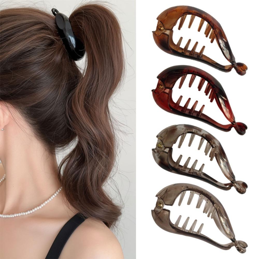 4pcs Retro Style Non-Slip Banana Hair Clip Leopard Print Stylish High Ponytail Clip Oval Shape Hair Claw Girl
