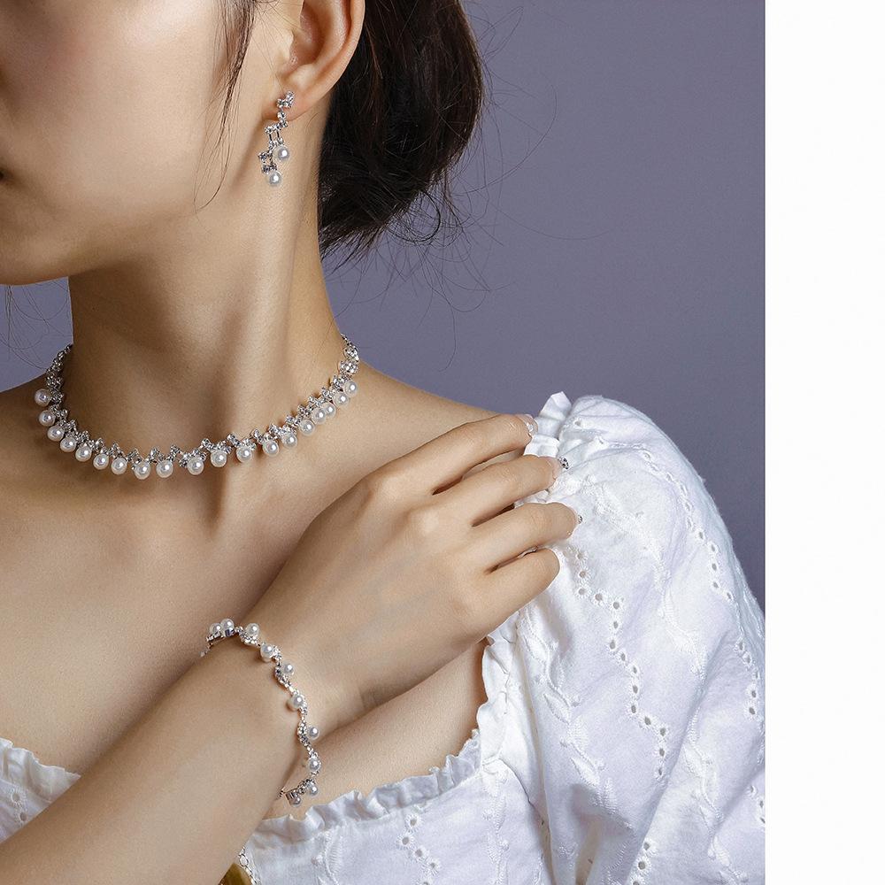 

Necklace, Earrings Set, Sparkling Wedding Party, Two-Piece Wedding Dress Accessories