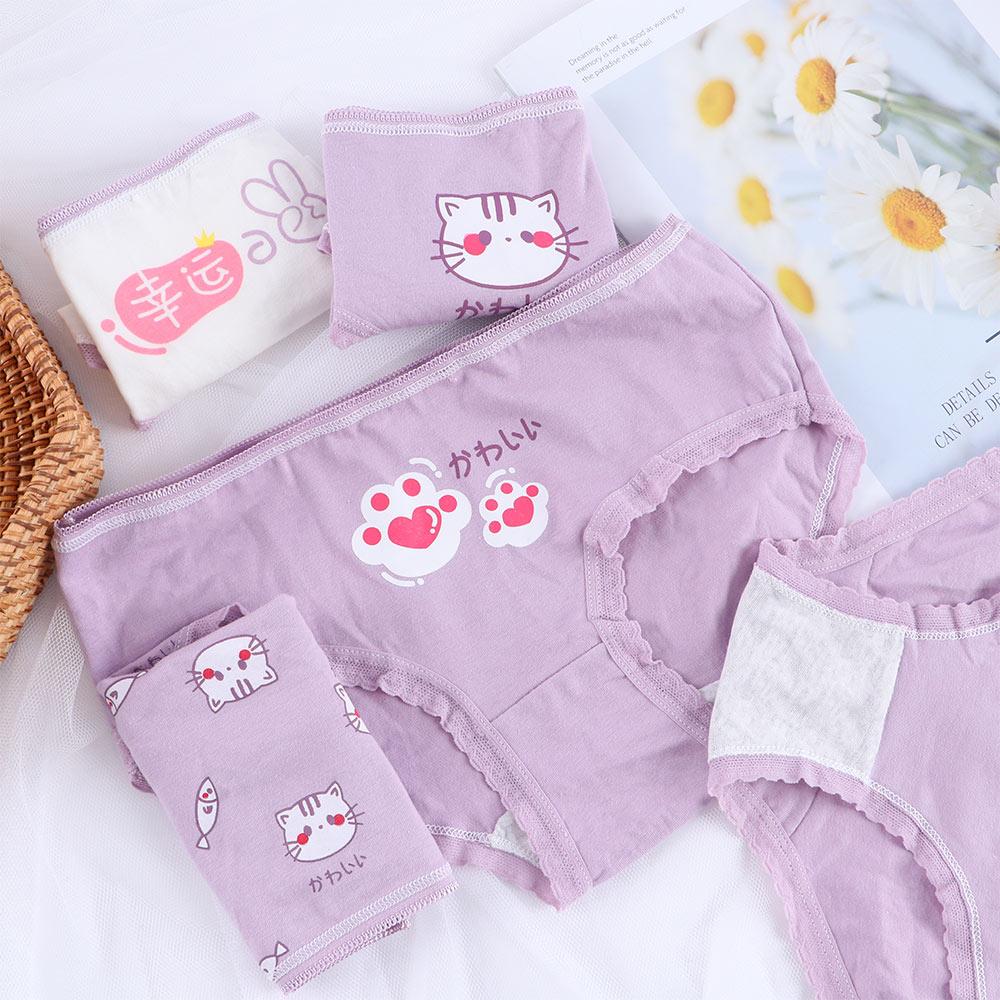 

Girl Cute Mid Waist Cotton Cartoon Cat Paw Lingerie Women s Panties Underwear Cat Briefs L-A