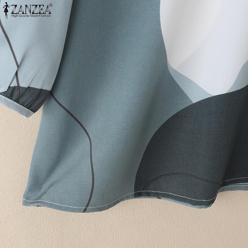 ZANZEA Women Casual Round Neck 3/4 Sleeve Loose Print Blouse