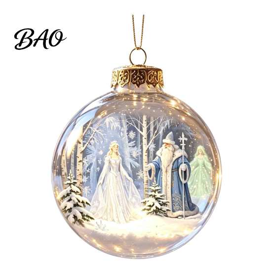 Decorative Ornaments for Home Glowing Christmas Story Ornament, Light-Up 3D Hanging Ball with Warm LED, Mini Indoor Outdoor Festive Decor Holiday