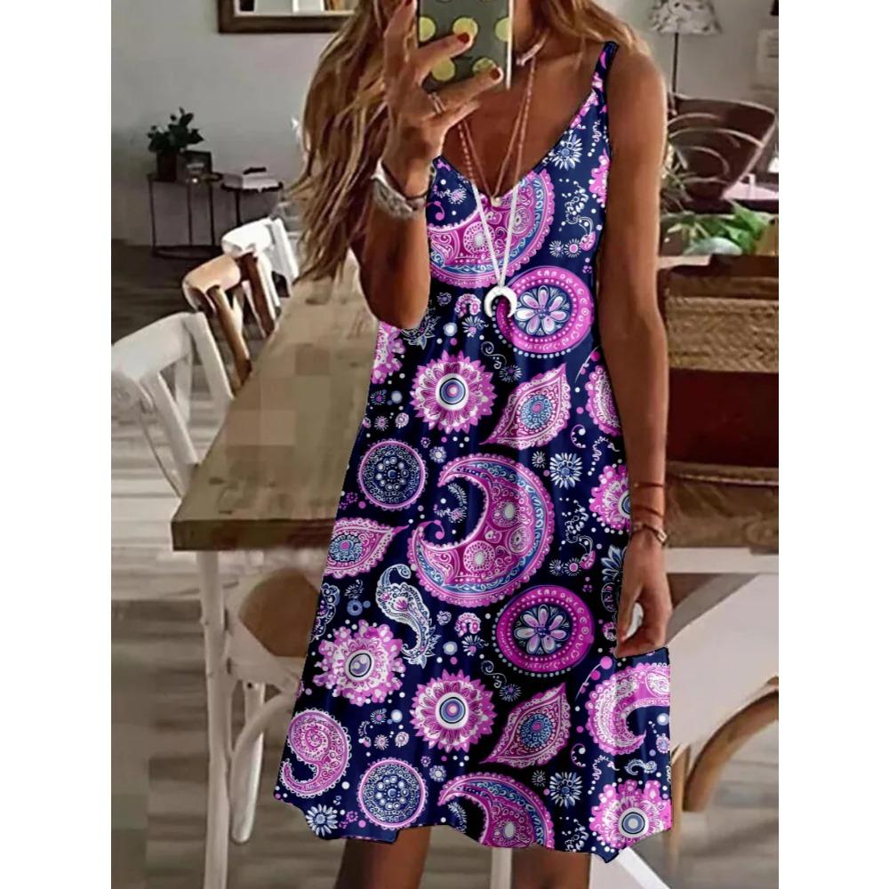 Elegant Spring and Summer New Printed Women's Camisole Dress