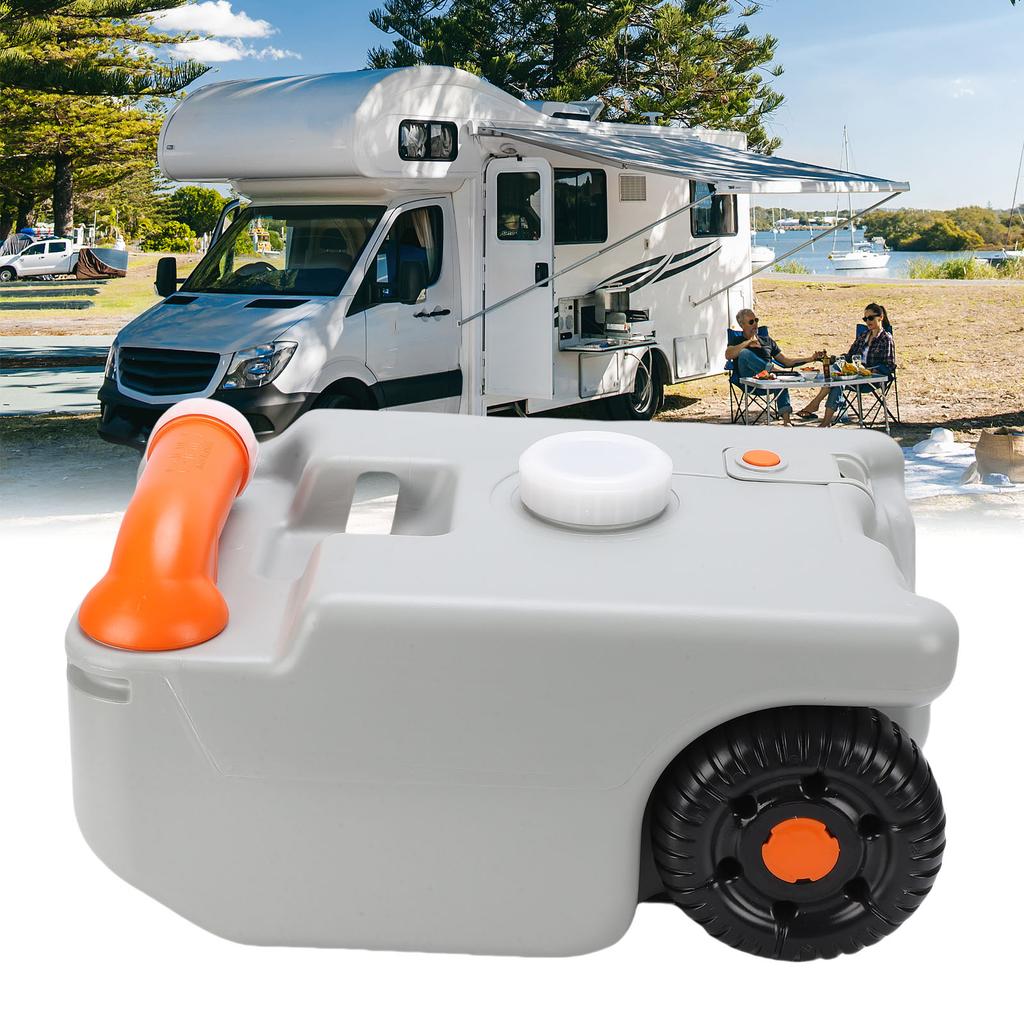 6.6 Gallon Portable Water Holding   with Large Wheel Metal Handle Water Inlet Rotating Spout Water Storage Container for RV Camping