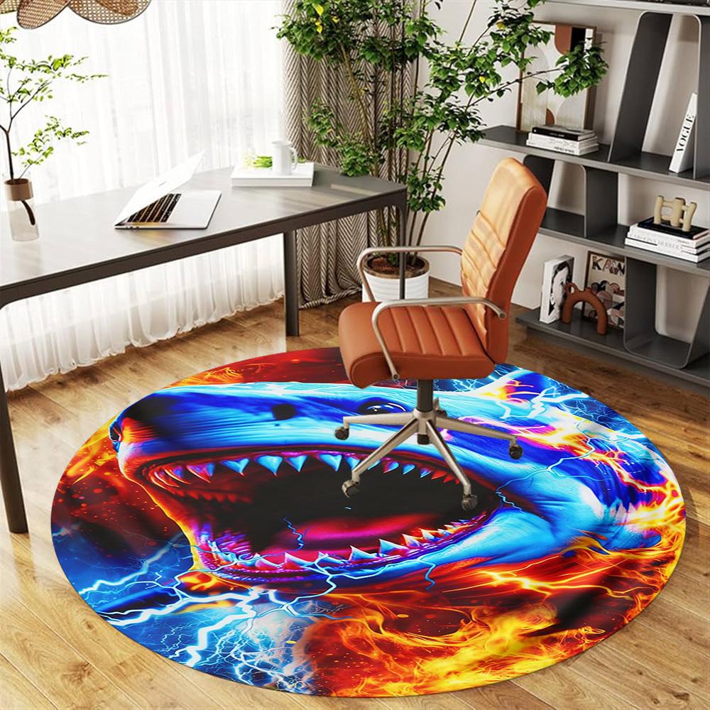 1 Stück Elektrischer Haifisch Runder Stuhlmatte Teppich - Rutschfest, Bodenschutzmatte für Büro, Schlafzimmer und Innenraumdekor - Geschenk D1127242