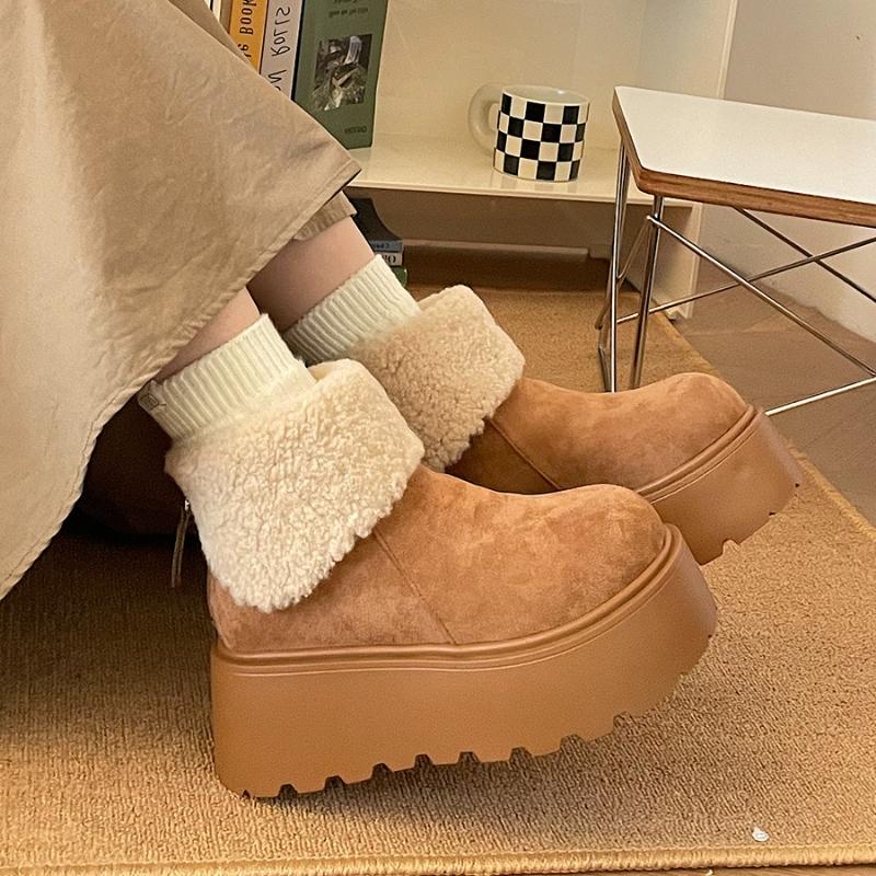 Thick-soled Heightening Snow Boots Women's  Winter Plush Warm Fluffy Short Boots Fashionable Ugly Cute Big-headed Cotton Shoes