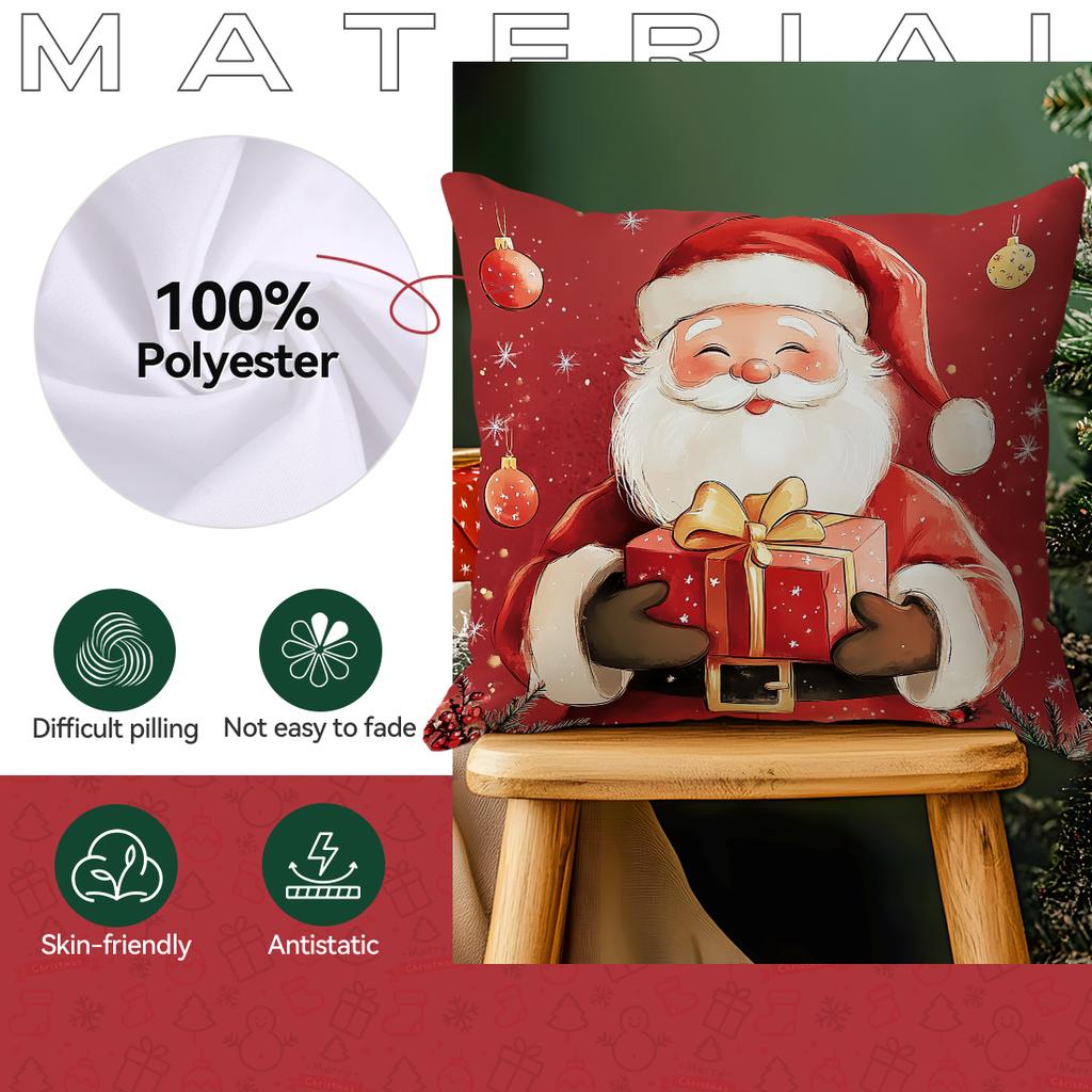 45X45Cm Winter Red Retro Christmas Pillowcase Bedroom Cushion Cover 100% Polyester Living Room Cushion Pillowcase Home Decor