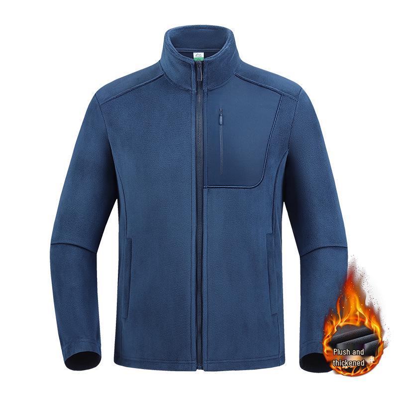 

Men s Customized Fleece-Lined Stand Collar Patchwork Cardigan Hoodie Jacket for Autumn/Winter 6XL джинсовий синього кольору