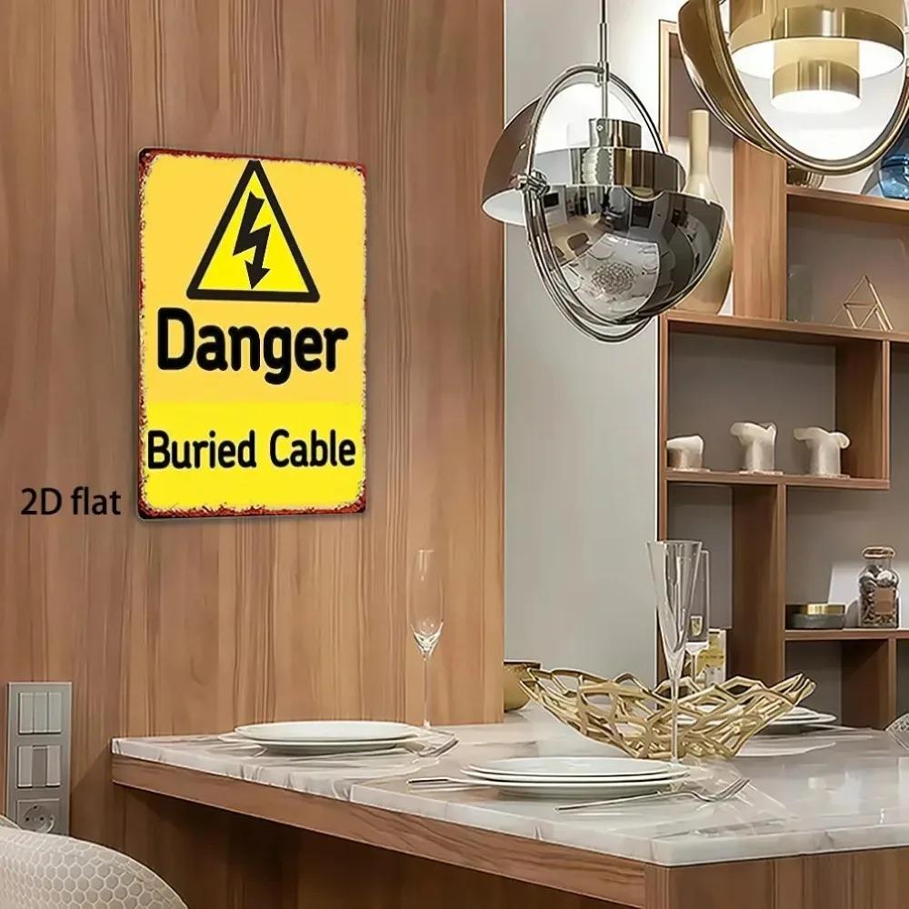Metal Sign for Wall Decor Buried Cable Art Yellow Iron Printed Home Bar Garage Flat Metal Sign