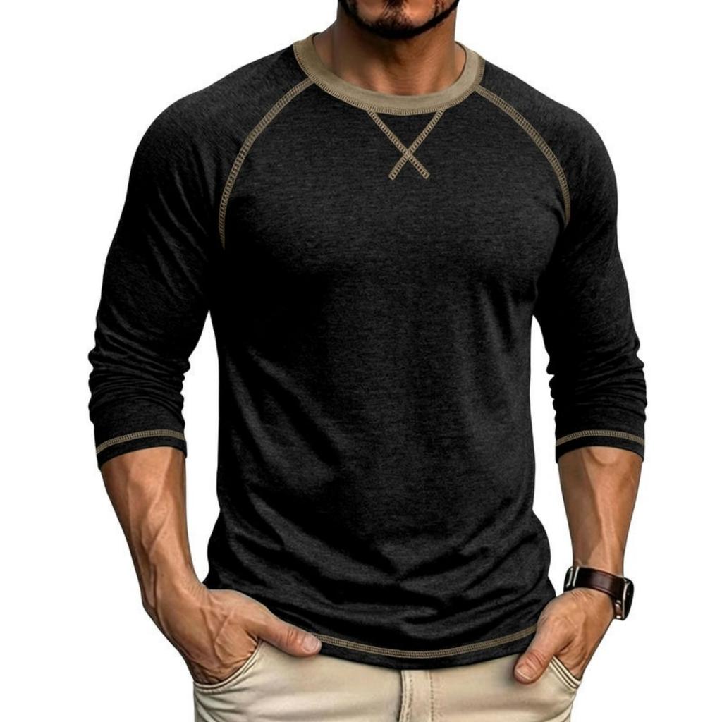 Men's Color Long Sleeve Crewneck Casual T-Shirt for Everyday Wear