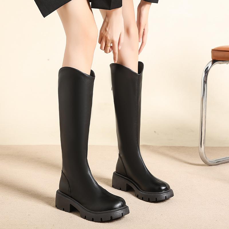 Kleine Stiefel Damen 2025 neue Herbst schwarze Stiefel dünne Explosion mittelhohe Ritter Damenstiefel