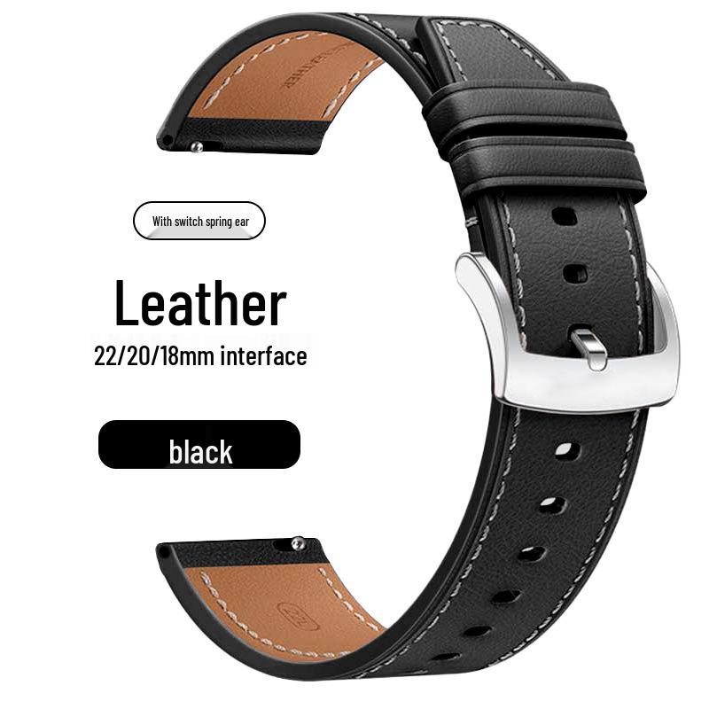 Genuine Leather Watch Strap with Flat Pin Buckle for Huawei GT5/4/3 Pro, 22/20/18mm