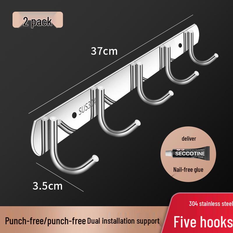 304 Stainless Steel Single Row Coat & Towel Hooks - Strong Load-Bearing for Kitchen & Bathroom