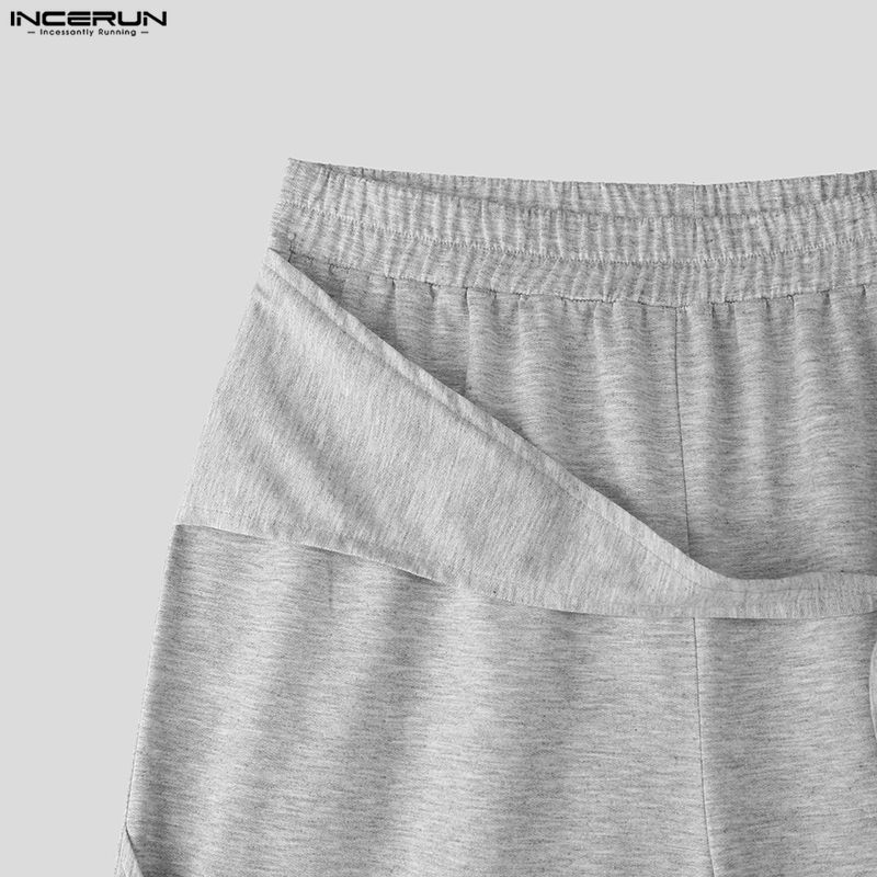 INCERUN Pantaloni lungi casual pentru bărbați, cu talie elastică, patchwork cu fundă