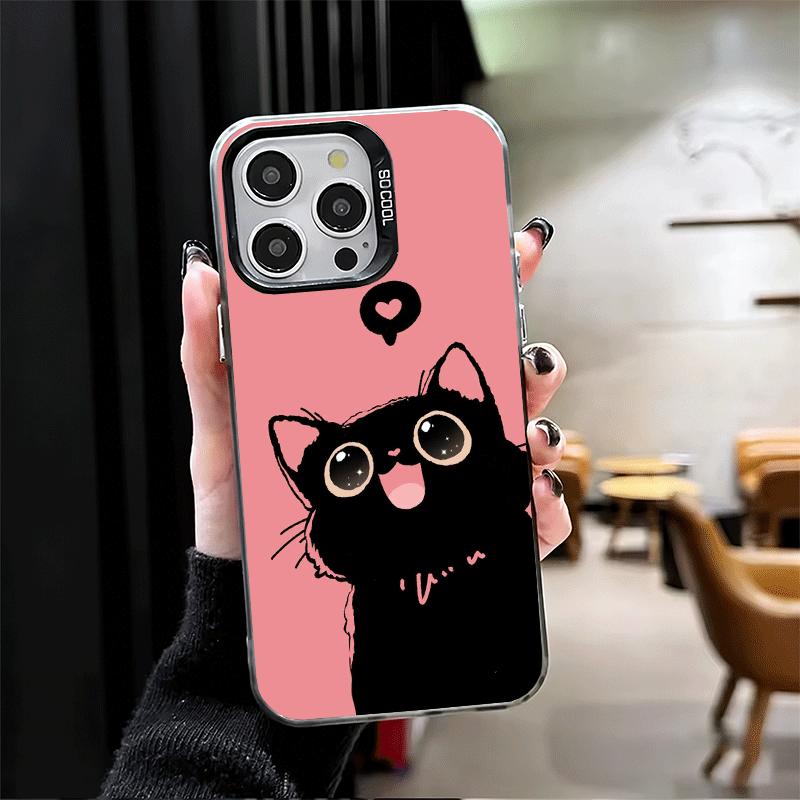 Schwarze Katze Cartoon Niedlich Stoßfest Handyhülle für iPhone 17 Air 16 16E 15 Pro Max 14 Plus 13 Mini 12 Rückseite Anti-Fall Fundas