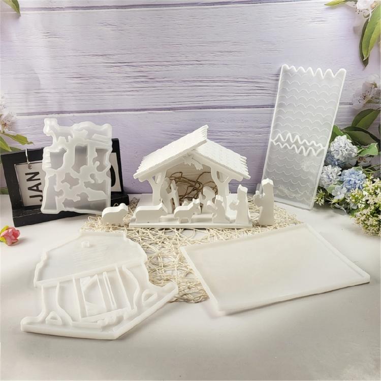 Tabletop Ornament Mould Flexible Silicone Mold for Nativity House Office Decoration Desktop Embellishment Making Molds