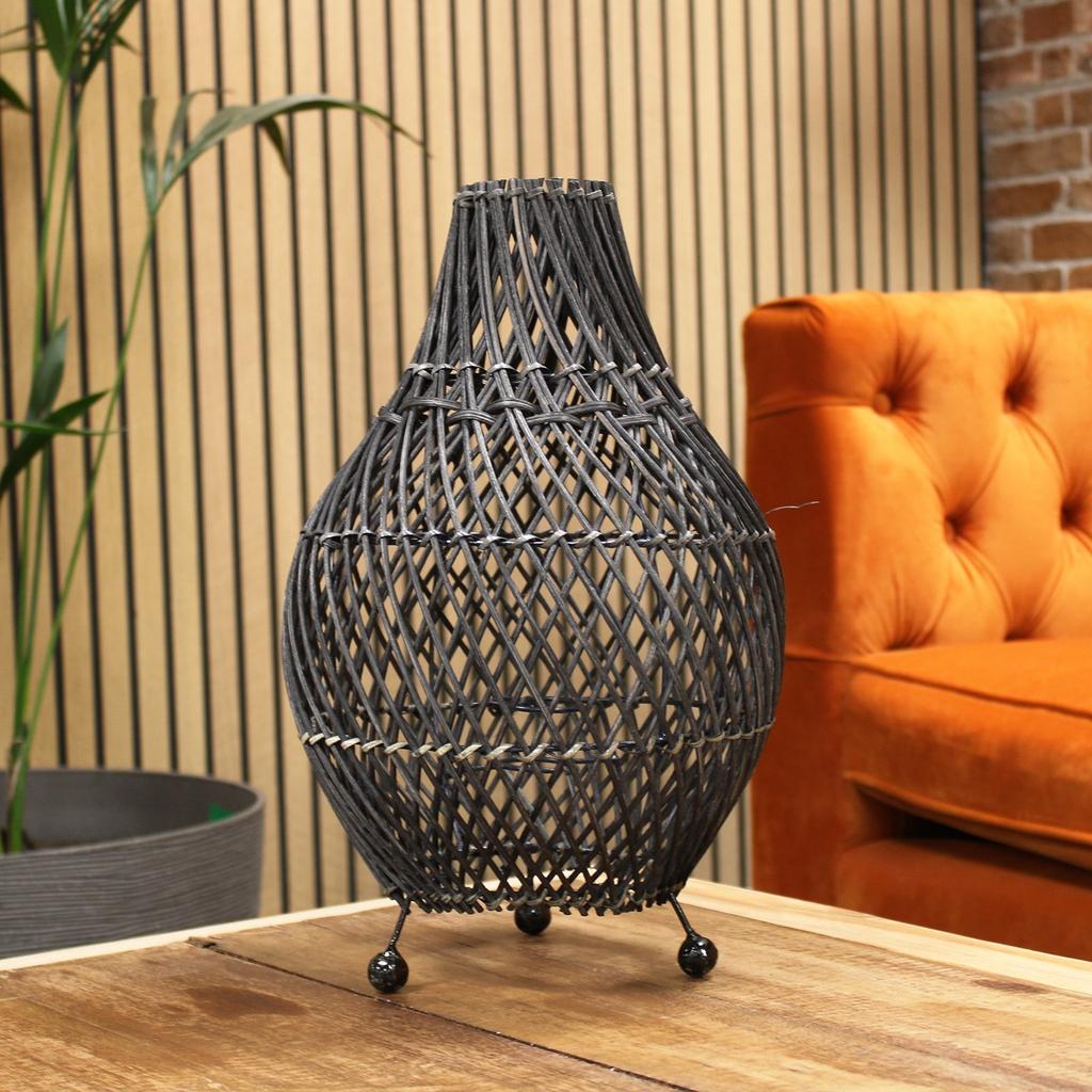 Rattan Table Lamp Black UK Plug