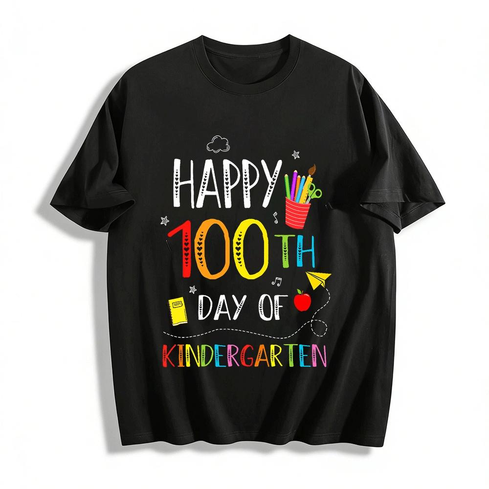 

Happy 100th Day Of Kindergarten Kids School Celebration Tee Pure cotton T-shirt XXS