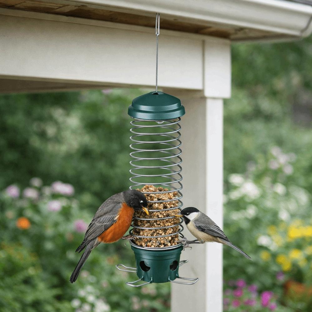 Squirrel Proof Spiral Coil Bird Feeder Bite Resistant Metal Wild Bird Feeder Heavy Duty Bird Feeder Tray Outdoor
