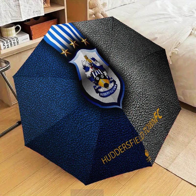 Huddersfield Football Crest Automatic Folding Umbrella - 8-Rib Travel Umbrella with Auto Open/Close & Portable Gifts for Holidays or Birthdays