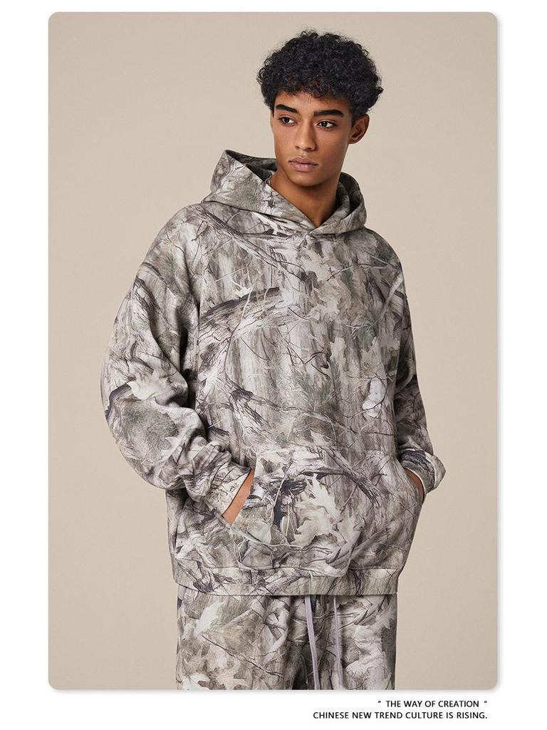 Men's Autumn 2025 Y2K Camouflage Hoodie - American Trendy Desert Tree Branch Design