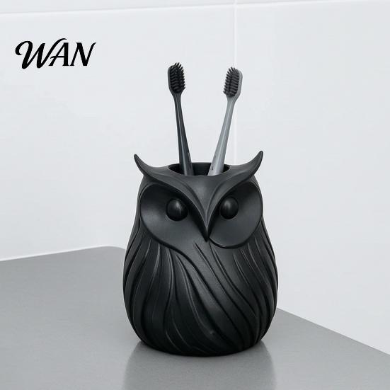 Student Desk Organizer 3D Printed Owl Pen Holder, 2 in 1 Flower Vase Multifunctional Container Organizer, Cute Plastic Makeup Brush Home Office Decor