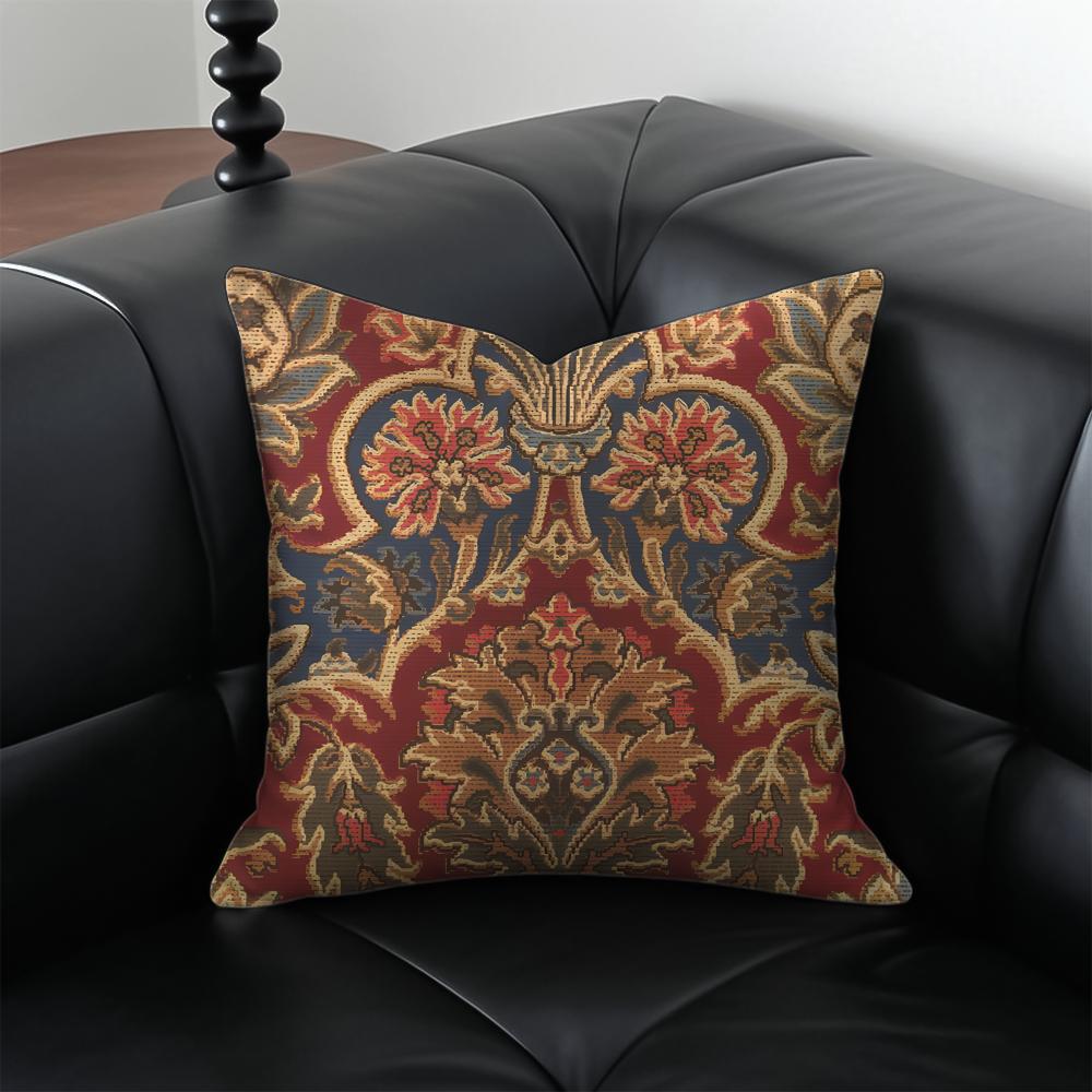 Vintage Persian Style Pillow Cushion Cover Pillow Case Anti-Dustmite Invisible Zipper Silky Plush Cushion