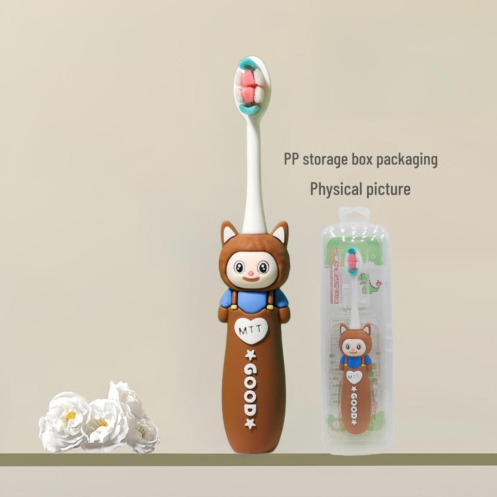 Children's Cartoon Dinosaur Toothbrush, Ages 3-12, with Cute Non-slip Handle & Soft Bristles for Gentle Oral Care