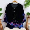 Vintage Women's Velvet Blouse Long Sleeve Slim Fit Printed Velvet Blouse for Spring and Autumn