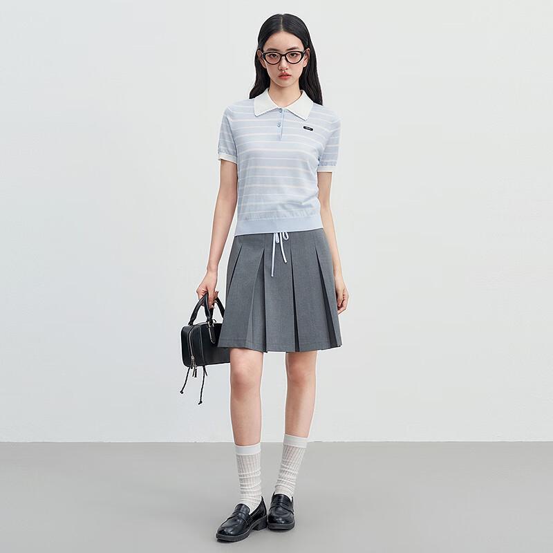 LETTREND Pleated A-Line Skirt with Two-Piece Waist Design