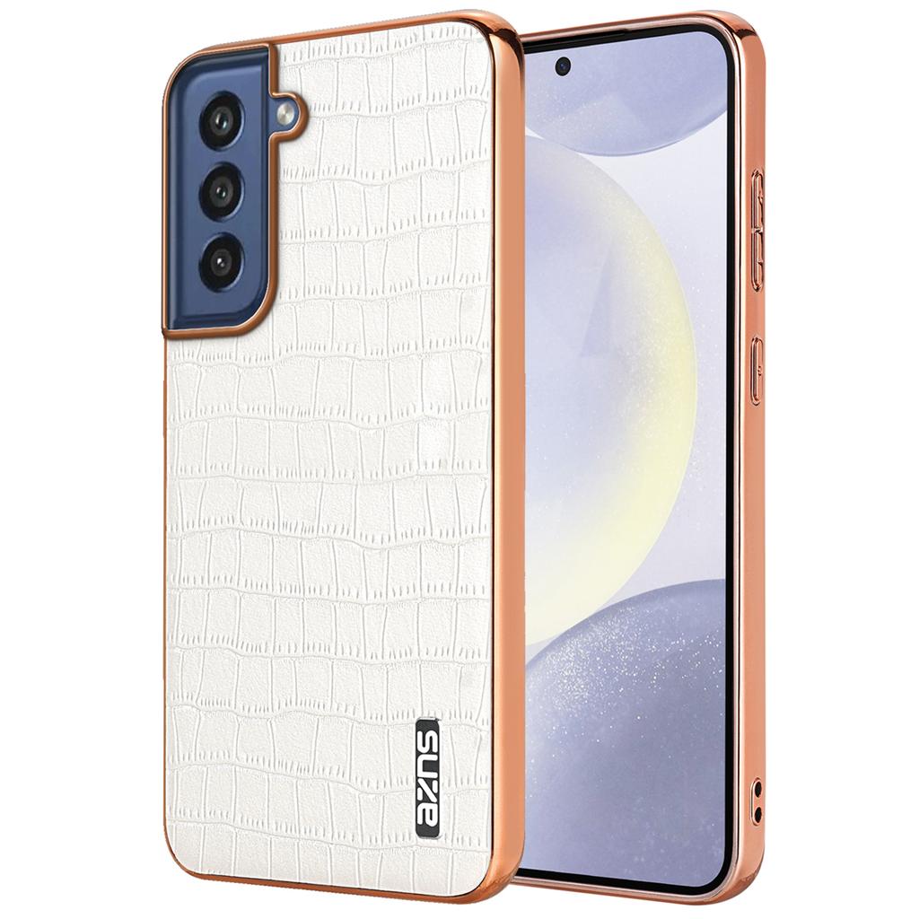 AZNS For Samsung Galaxy S21 FE 5G Case Crocodile Texture Electroplating Leather Back Phone Cover