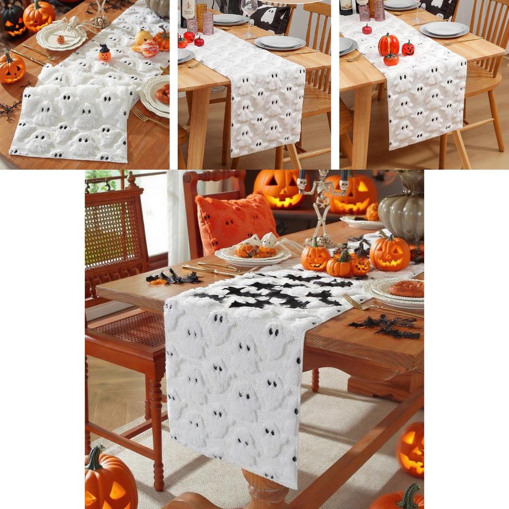 Black Eye Ghost Embroidered Doublesided Table Runner For Party Decor And Event Displays
