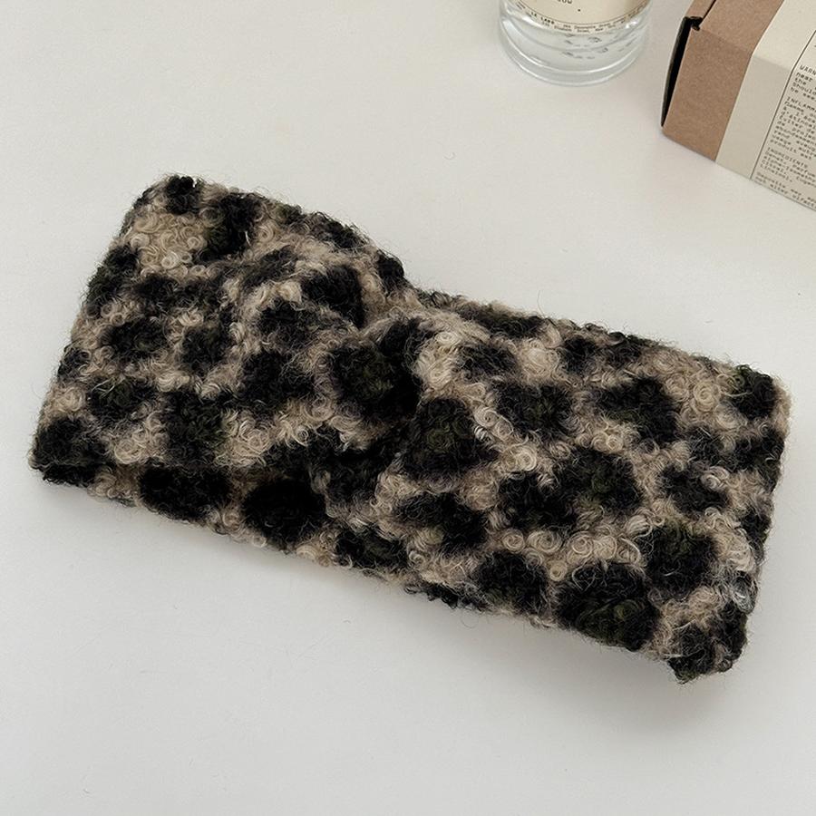 Vintage Leopard Print Knitted Cross Wash Face Headband for Women Autumn & Winter Versatile Hair Accessory
