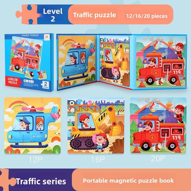 Kids Magnetic Foldable Puzzle Book With Animal Traffic Scenes For Learning Early