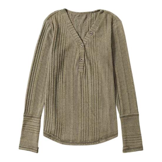 Women Autumn Tops Long Sleeve V-Neck Knitting Tops Solid Color Ribbed Casual Knitting Shirt Daily Wear