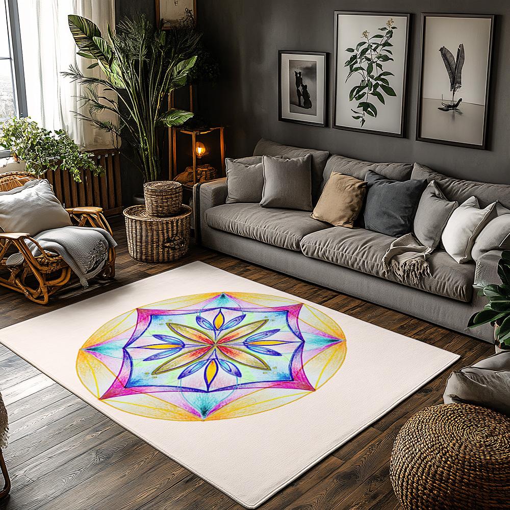 

Unique Mandala Area Rug Bohemian Floor Mat Home Decor Living Room Carpet Non-Slip Washable Artistic Design Modern Abstract Patte 50x80cm