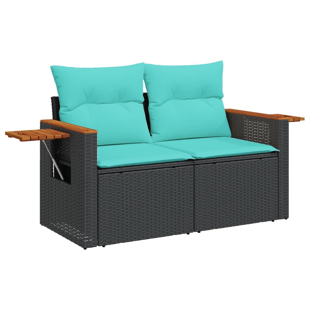 6 Piece Garden Sofa Set with Cushions Black Poly Rattan