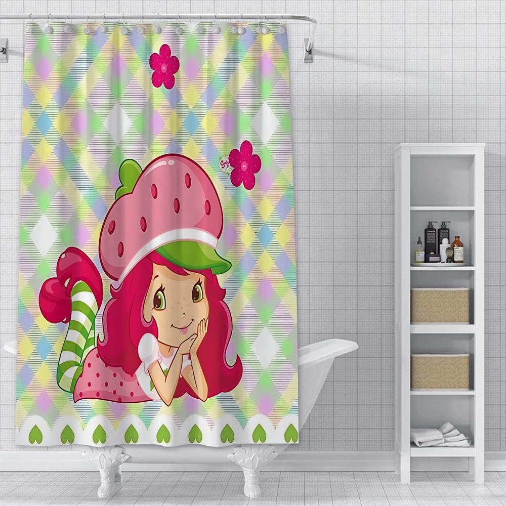 S-Strawberry Shortcake Exquisite Shower Curtain Waterproof Polyester Fabric Paint Bath Curtains Home Bathroom Decor Curtain