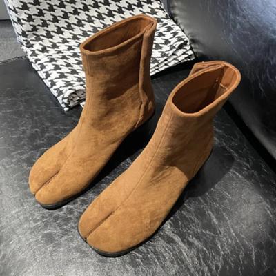 Damenstiefel aus Rindsuede Echtleder Zehensteg Damenschuhe Dicke Sohle Chelsea Stiefeletten für Damen Zehenstegstiefel