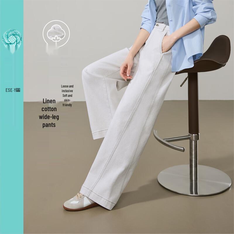 ESE-Y Women's Linen-Cotton Patchwork Straight-Leg Jeans