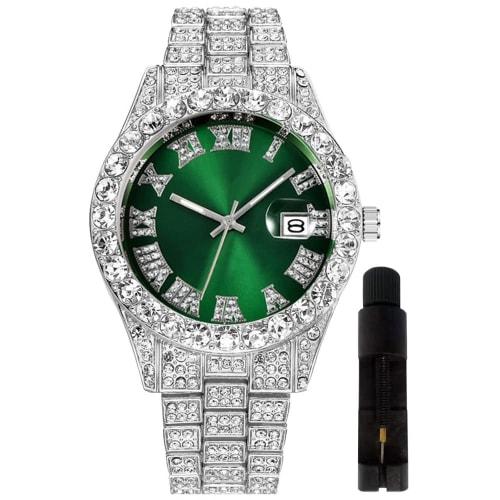 

HUNRUY Analog Men s Watch (Silver Dial and Gold-Colored Strap), 42mm Silver-Green, Fashionable.