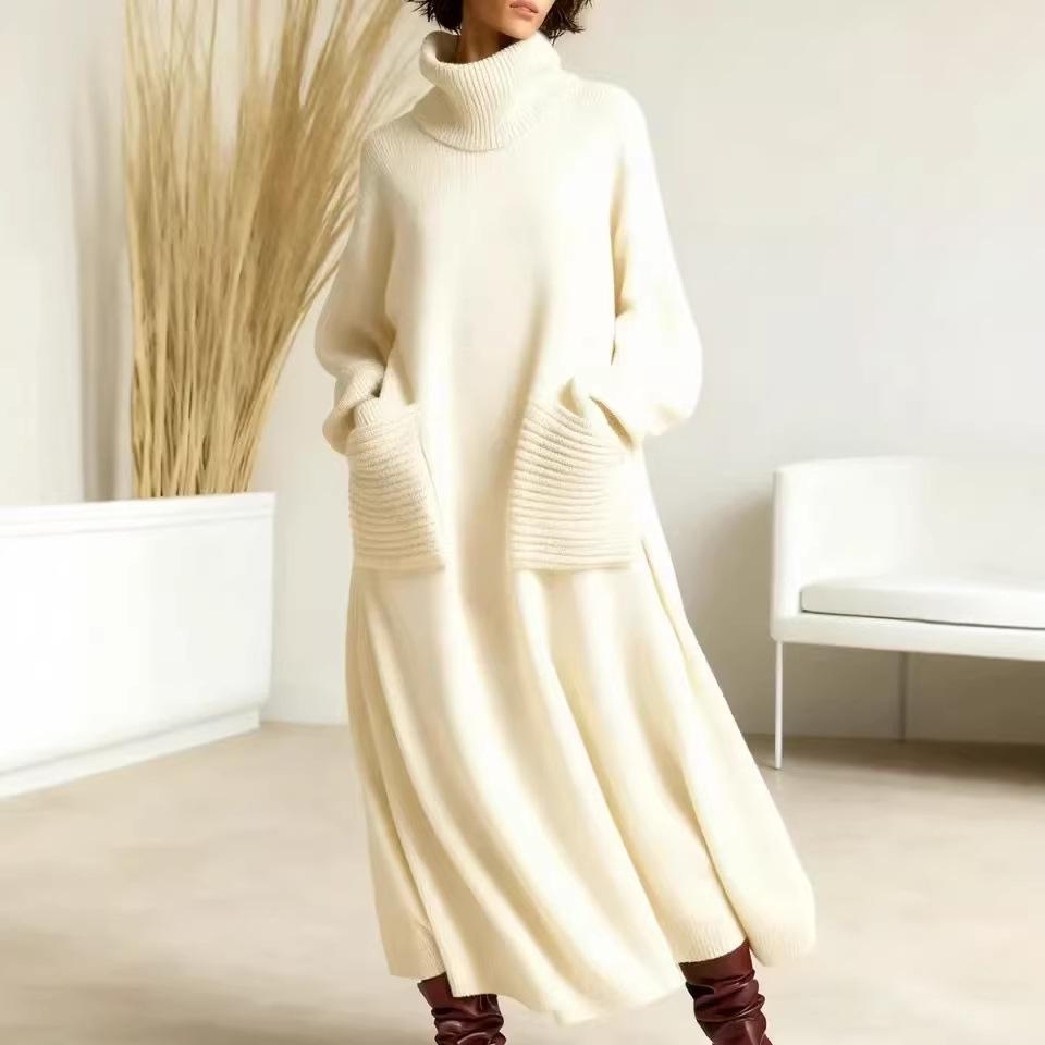 2025 Euro-American High-Neck Woolen Dress Coat