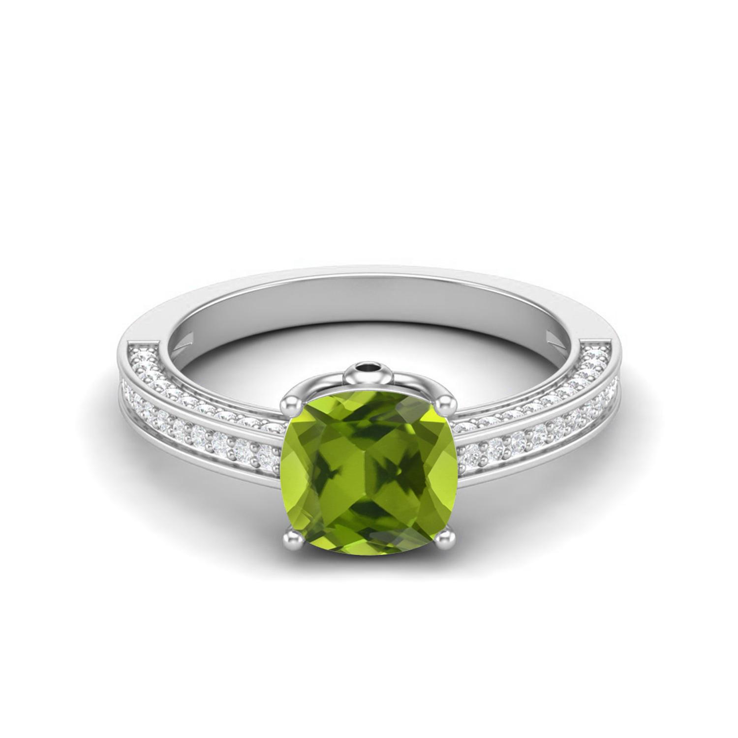 7mm Cushion Shape Peridot 925 Sterling Silver Solitaire Women Engagement Ring 9