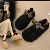 Non-Slip Sole Women's Fashion Bow Fuzzy Slides Korean Style Soft Sole Plush Slip-On Outdoor Indoor Comfortable Loafers Size35-40