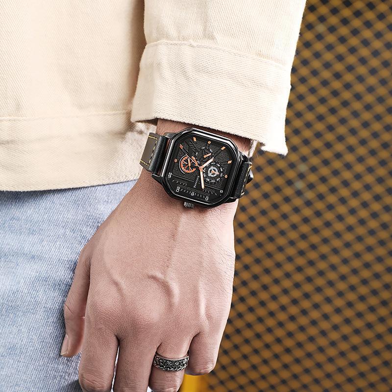 Fashion Men's Quartz Watch Classic Square Men's Quartz Wristwatch PU Leather Strap Business Watches for Man Student
