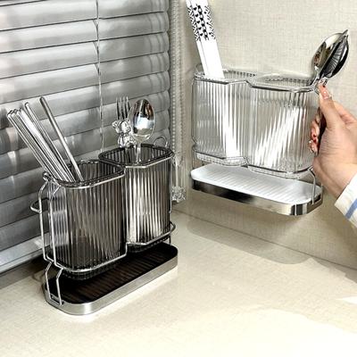 Jingoods Estojo de talheres drenável Suporte moderno de luxo para pauzinhos e colheres, 1 peça, cinza, utensílios de mesa populares coreanos