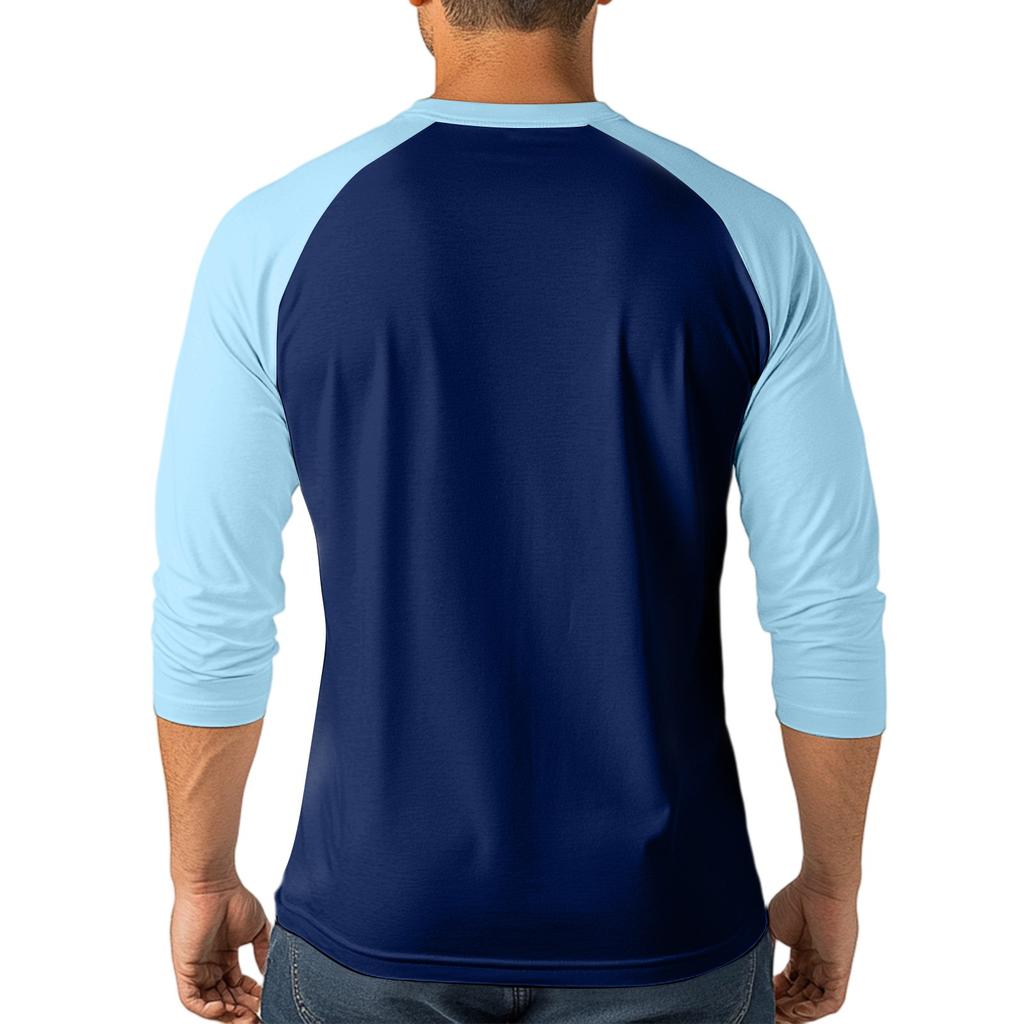 Men's Button-Down Contrast Raglan 3/4 Sleeve Top