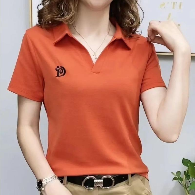 YYFS Women's Fashion Casual Summer Spring Solid Color Print Short Sleeve POLO Neck Blouses & Shirts