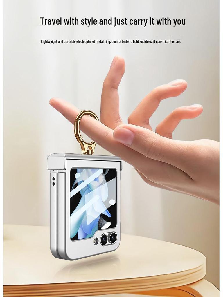 GKK Samsung Z Flip5 Full Coverage Frosted Case with Finger Ring Buckle & Small Folding Hinge.
