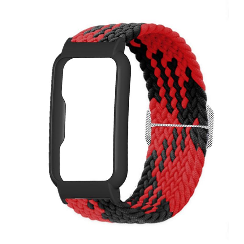 

Nylon Knitted Elastic Watch Band for Oppo Watch Free,Replacement Wrist Strap with Watch Case Red Black/Black