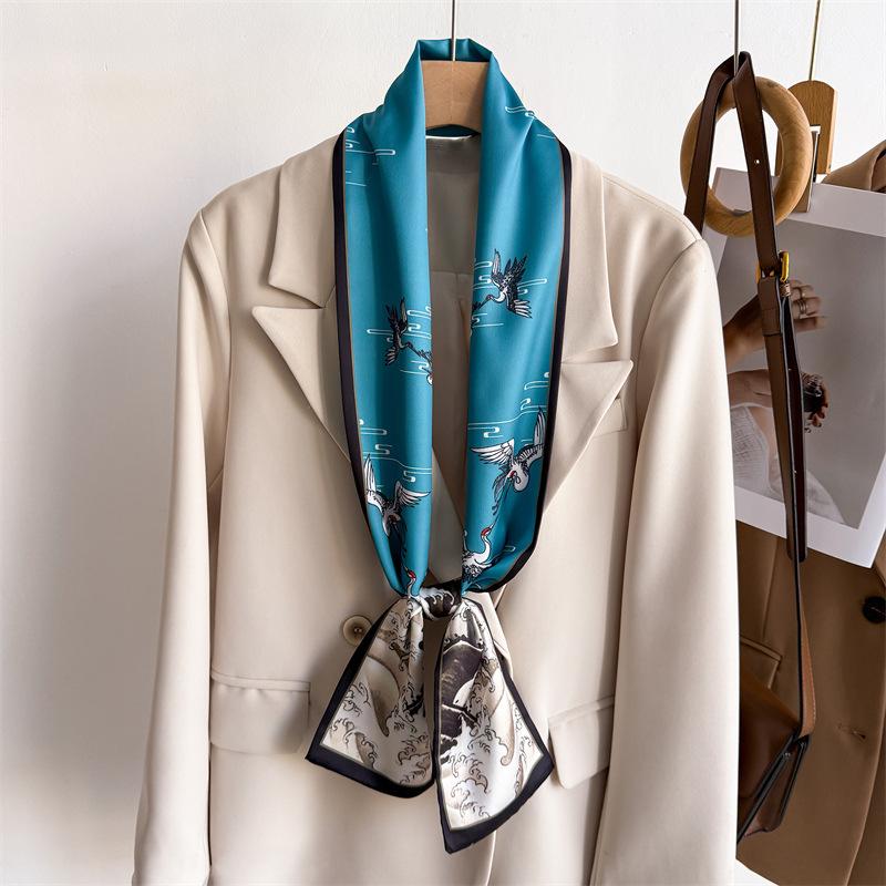 New temperament double-layer scarf streamer strap bag decoration suit scarf small long headband silk scarf women's printing narrow